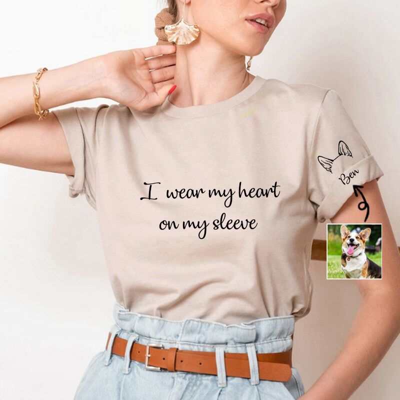 Personalized T-shirt with Custom Pet Ear Outline On The Sleeve Lovely Gift for Pet Lover