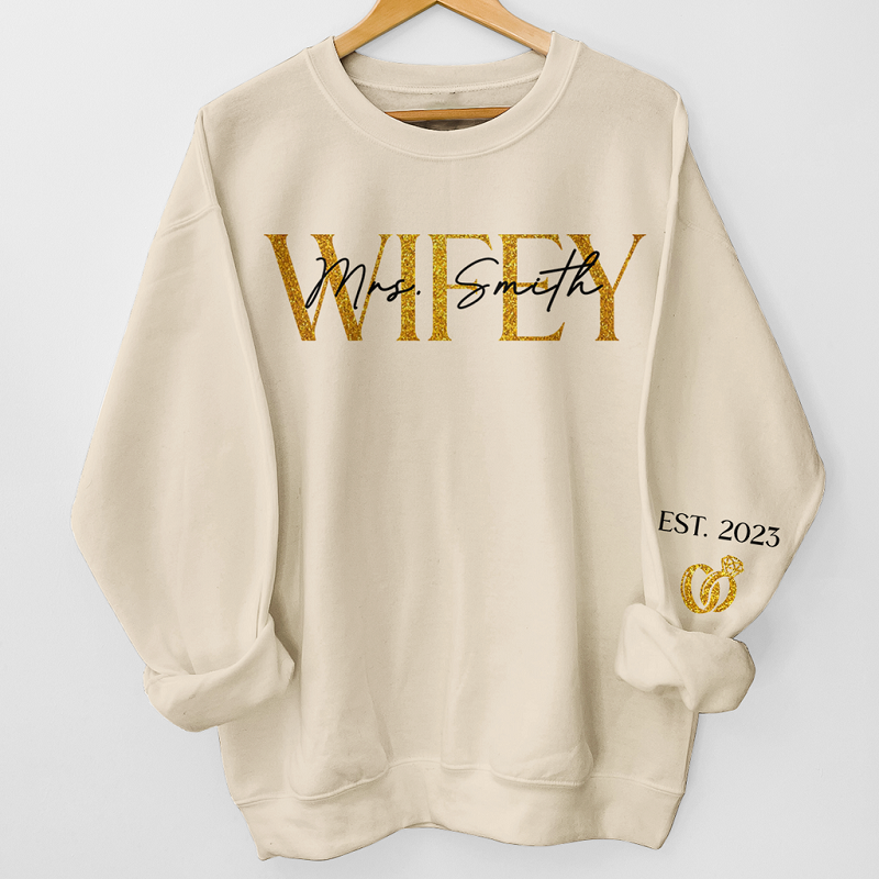 Personalized Sweatshirt Wifey and Diamond Ring with Custom Name Design Unique Gift for Couples