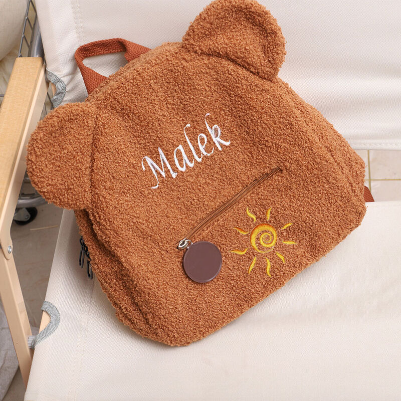 Personalized Teddy Bear Kids Backpack with Embroidered Sun for Kids