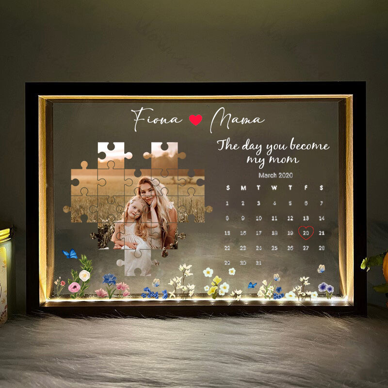 Personalized Picture Night Light with Custom Name And Flowers Beautiful Gift for Mama
