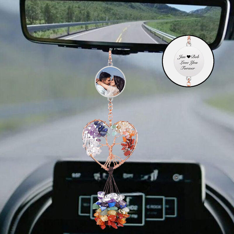 Personalized Crystal Car Hanging Ornament with Photo Tree of Life for Him