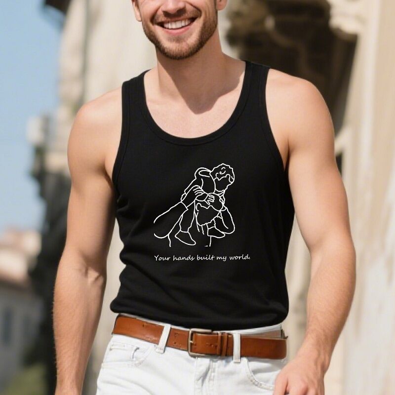 Personalized Tank Top Custom Dad and Kids Line Photo Warm Words Design Perfect Father's Day Gift