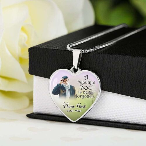 "A Beautiful Soul Is Never Forgotten" Custom Photo Memorial Necklace