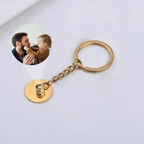 Personalized Photo Projection Keychain Round Shaped Gift For Dad