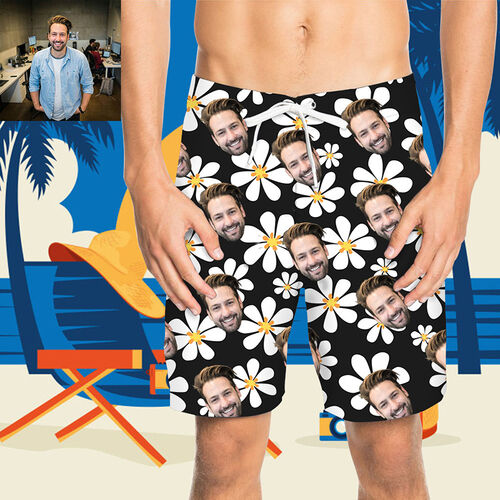 Shorts para hombres playa personalizado de cara estampado de camomila