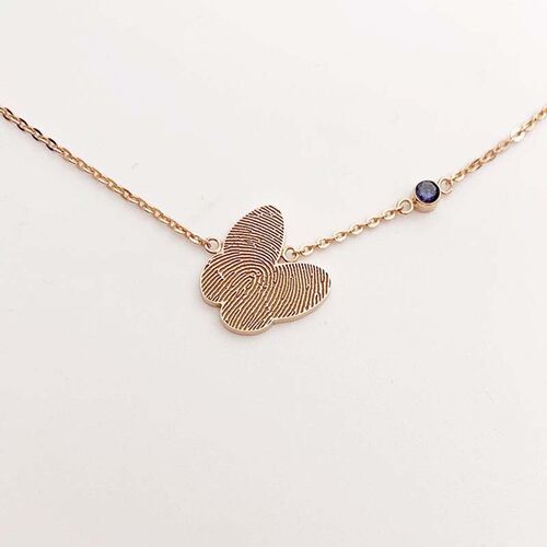 Personalised Butterfly Fingerprint Necklace with Birthstone