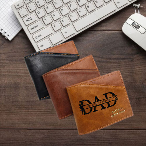 Personalized Simple Men's Leather Wallet Custom Name With Father Fishing Pattern