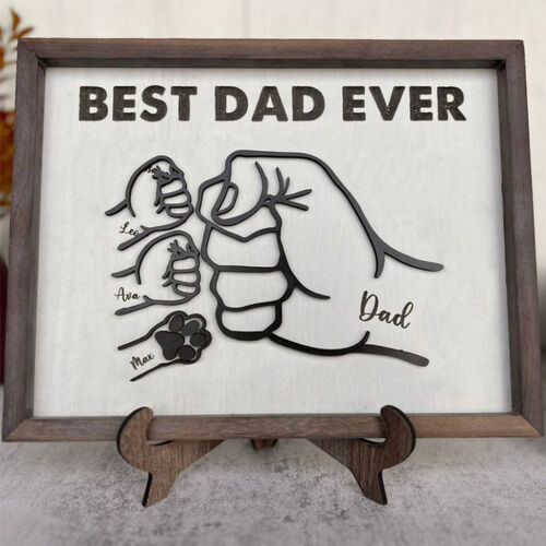 Personalized Name Puzzle Frame Best Dad Ever Fist Bump and Pawprint Design for Dad