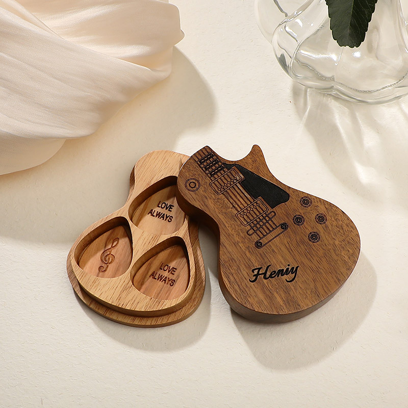 Personalized Wooden Guitar Picks with Case