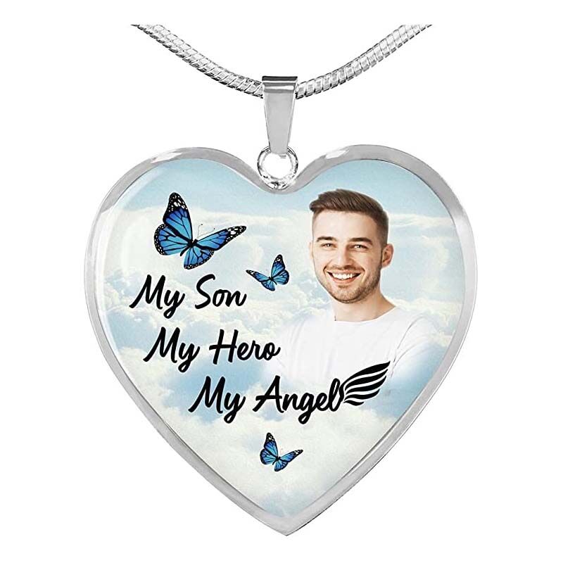 "My Son My Hero My Angel" Custom Photo Memorial Necklace