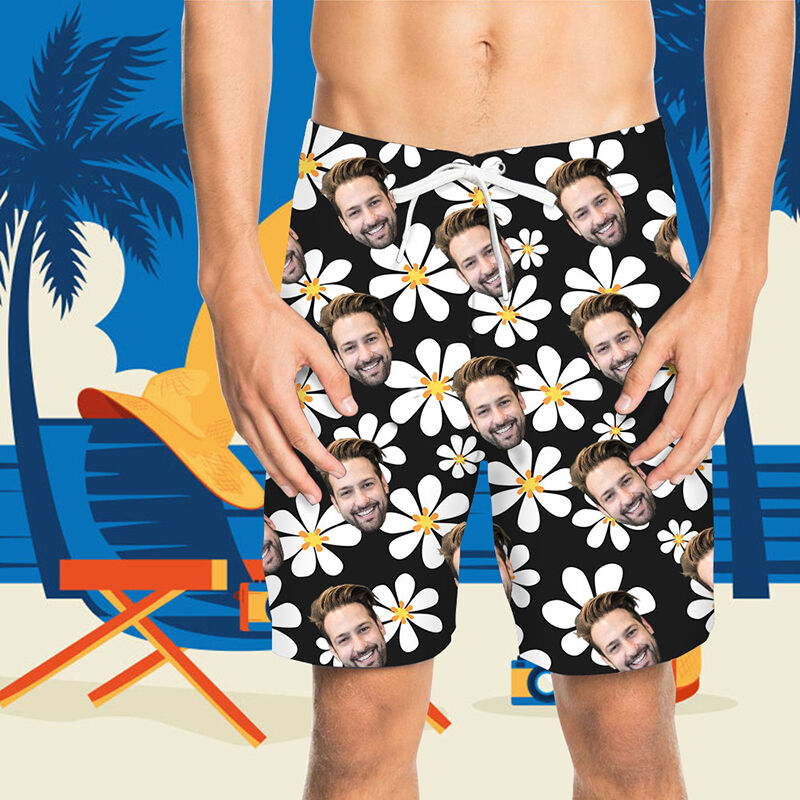 Custom Face Little Daisy Bush Men's Beach Shorts