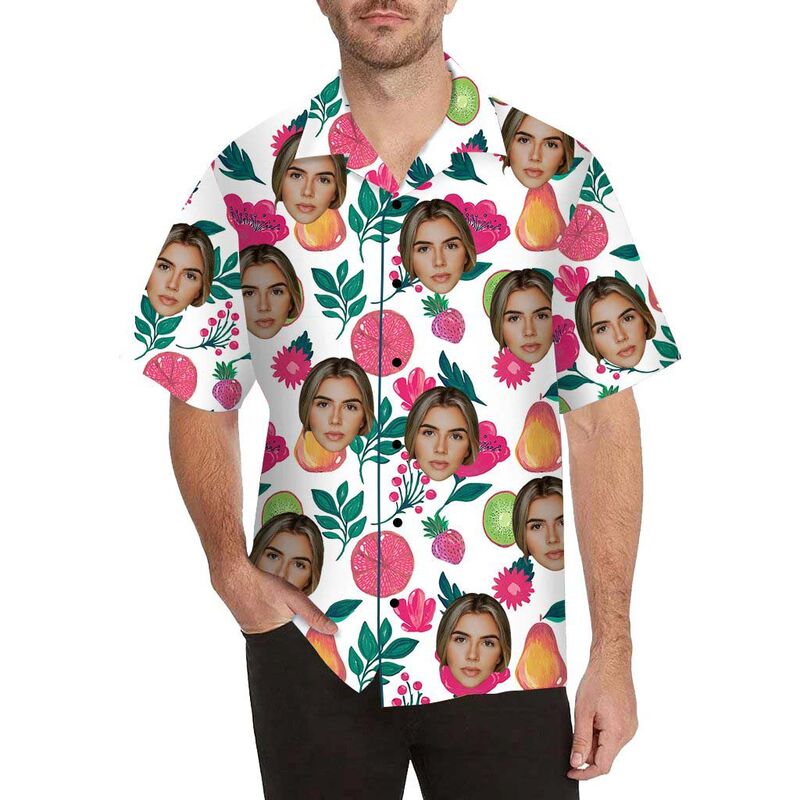 Custom Face Fruits and Flowers Men's All Over Print Hawaiian Shirt