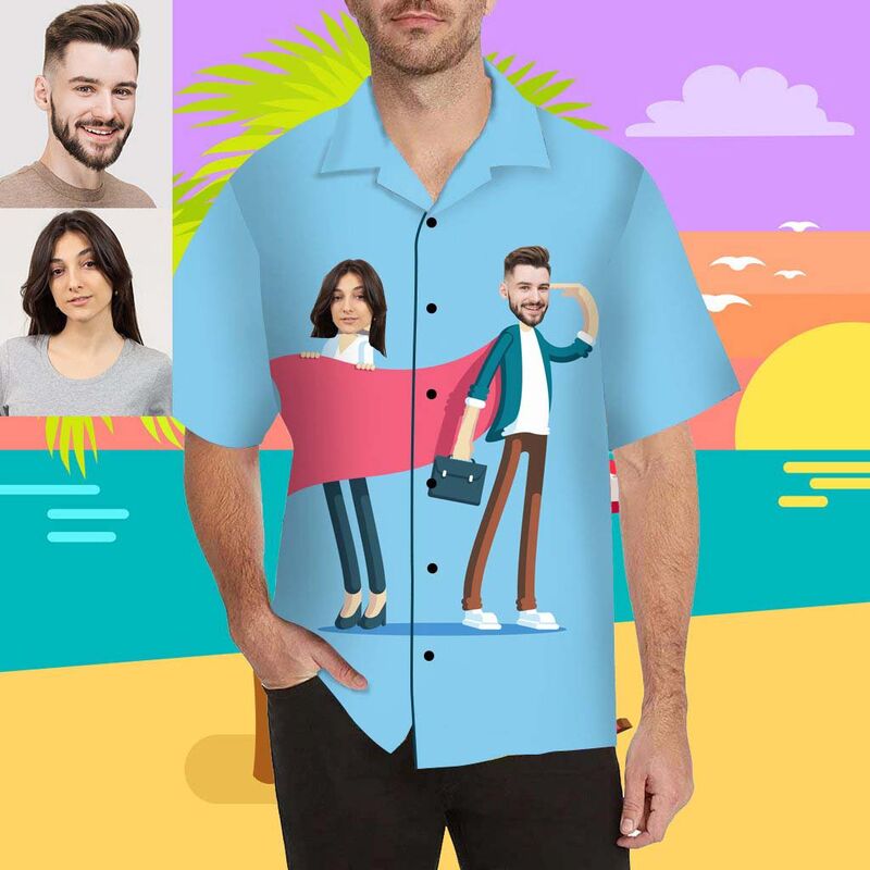 Custom Face Couples Men's All Over Print Hawaiian Shirt