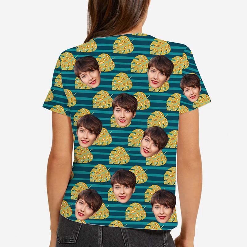 T-shirt hawaïen personnalisé pour femme avec feuilles jaunes