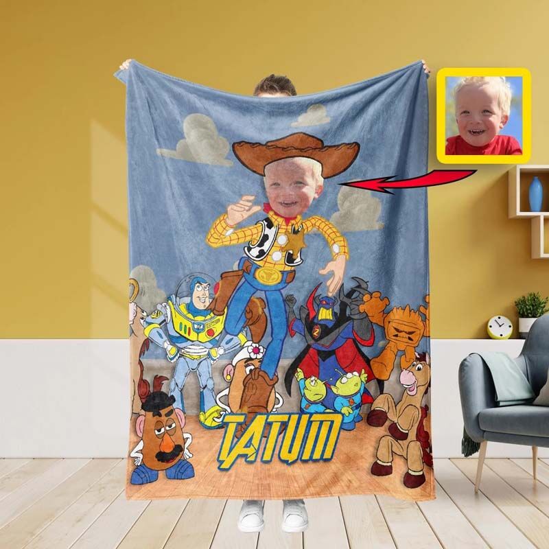 Personalized Toy World Photo Blanket for Playful Baby Boy