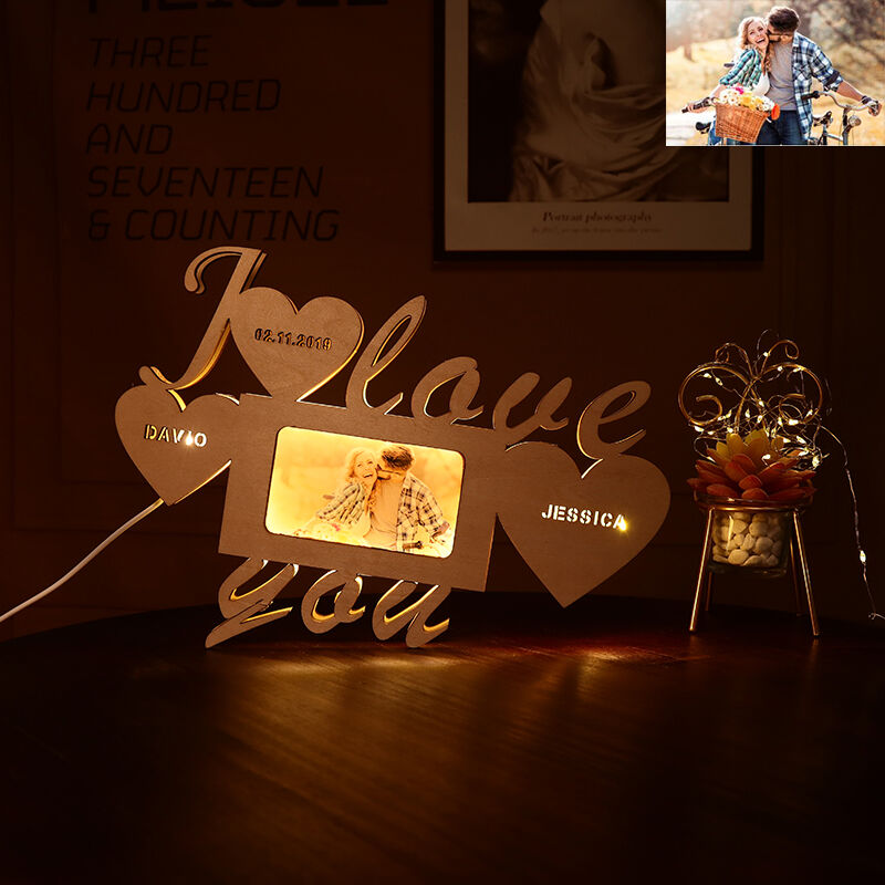 Personalized I Love You  Couple Wooden Night Light