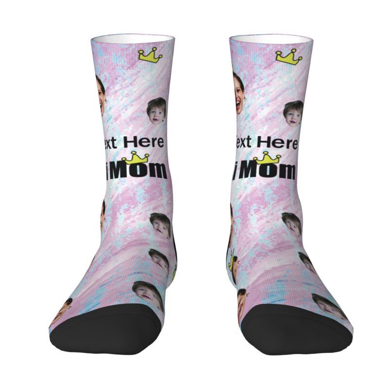 Custom Face Socks Gradient Pink with Words to Mom