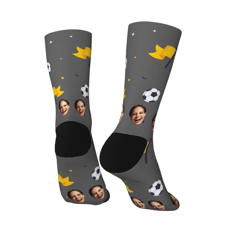 Custom Face Socks with Football Pattern Can Add Photos for Friends