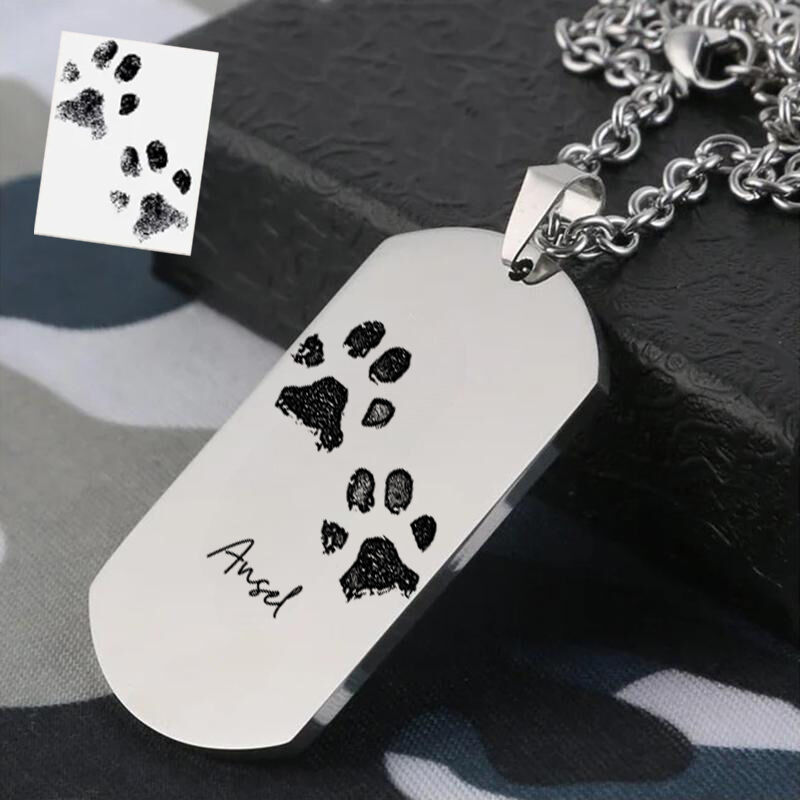 Personalized Dog Tag Necklace With Custom Paw Print And Name For Pet Lovers