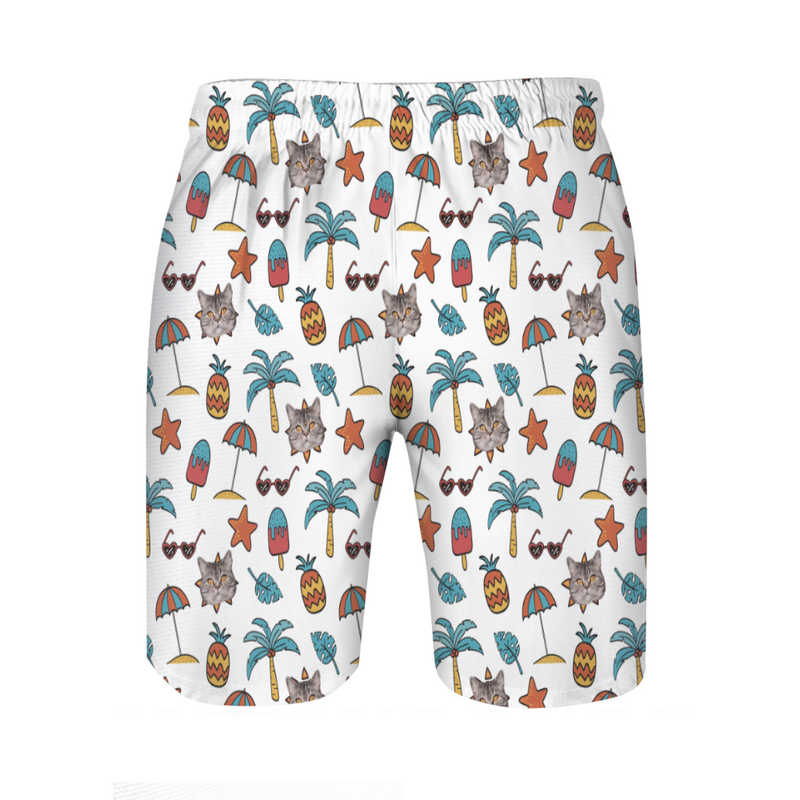 Personalized Picture Men's Beach Shorts with Star Pattern Cute Gift for Brother