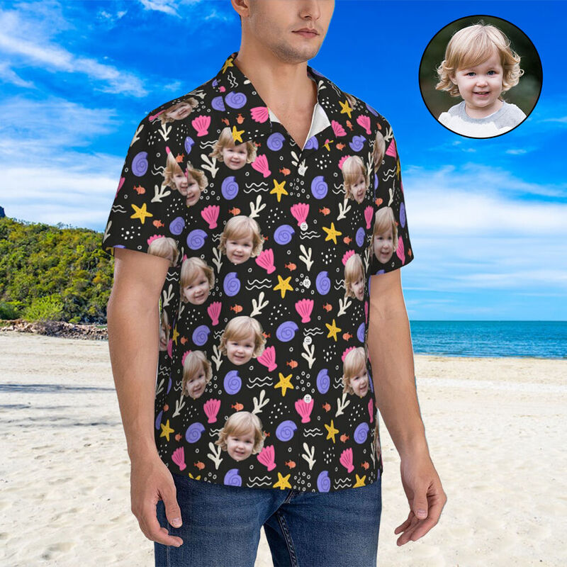 Camisa hawaiana personalizada con estampado de conchas para papá