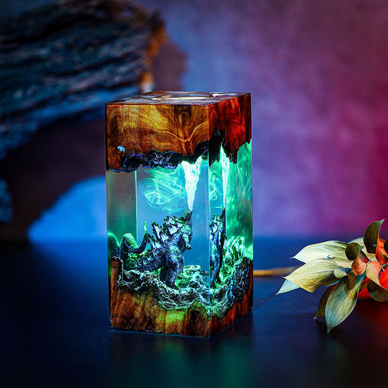 Dinosaur Resin Wood Lamp Funny Gift for Friend