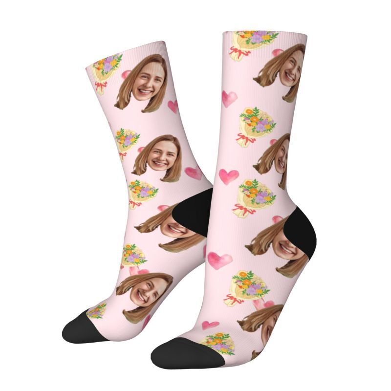 Personalized Face Socks Bouquet Pattern Suitable for Wedding Gift to Wife