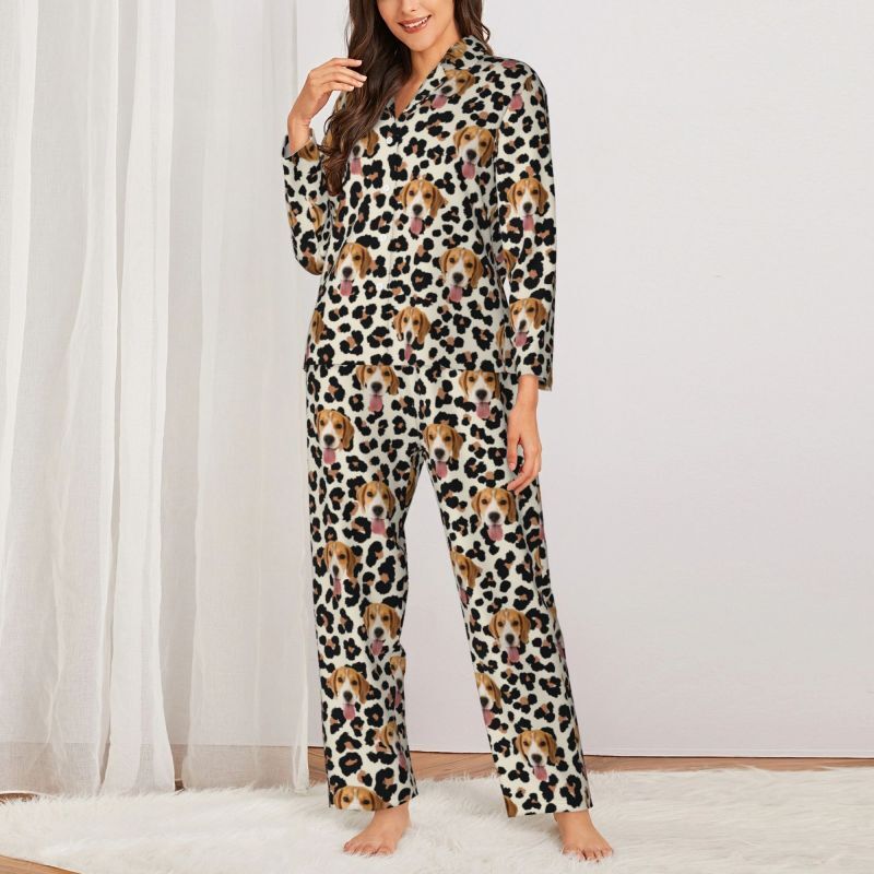 Personalisierte Pyjamas benutzerdefinierte Haustier Foto Leopard Print stilvolles Design perfektes Geschenk für ihre Familie