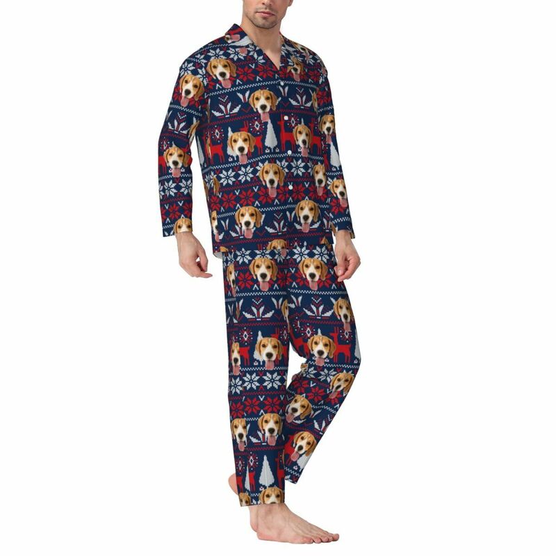 Personalisierte Pyjamas mit individuellem Foto Rentier Weihnachtselement Pixel-Muster Design Geschenk für die Familie