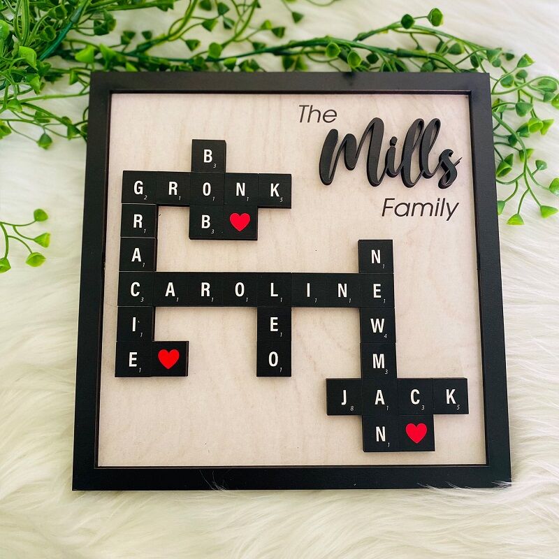 Personalized Frame Scrabble Sign Custom Family Names Crossword Design Exquisite Gift for Mother's Day