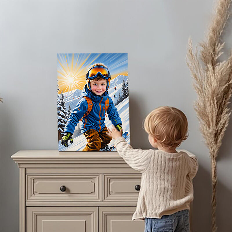 Personalized Skier Portraits with Custom Face Swap Perfect Gift for Children