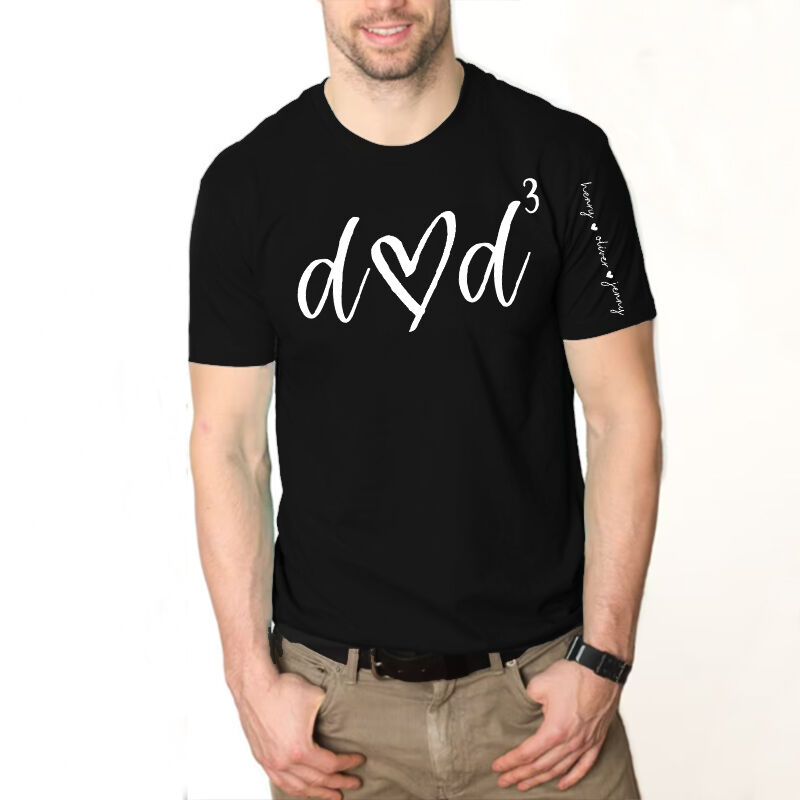 Personalized T-shirt Dad Heart with Kids Name On The Sleeve Unique Design Perfect Father's Day Gift