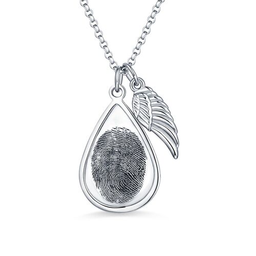 Personalized Fingerprint Jewelry Engraved Name With Angel Wing Necklace
