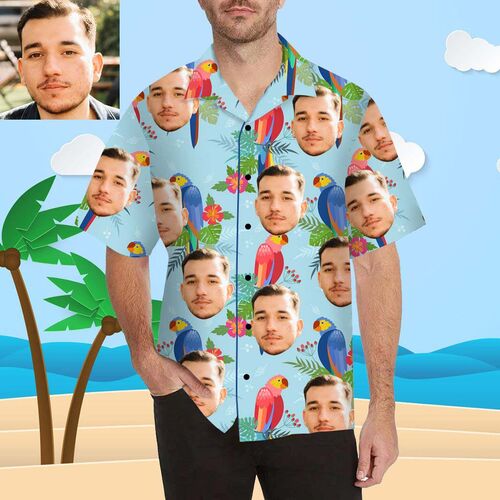 Individuelles Gesicht Papagei im Laub Herren Bedrucken Hawaii Hemd/Shirt
