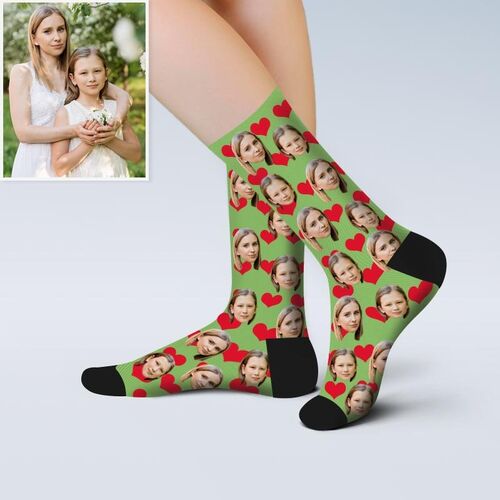 "Cute Angel" Custom Face Picture Socks Printed Red Heart Picture