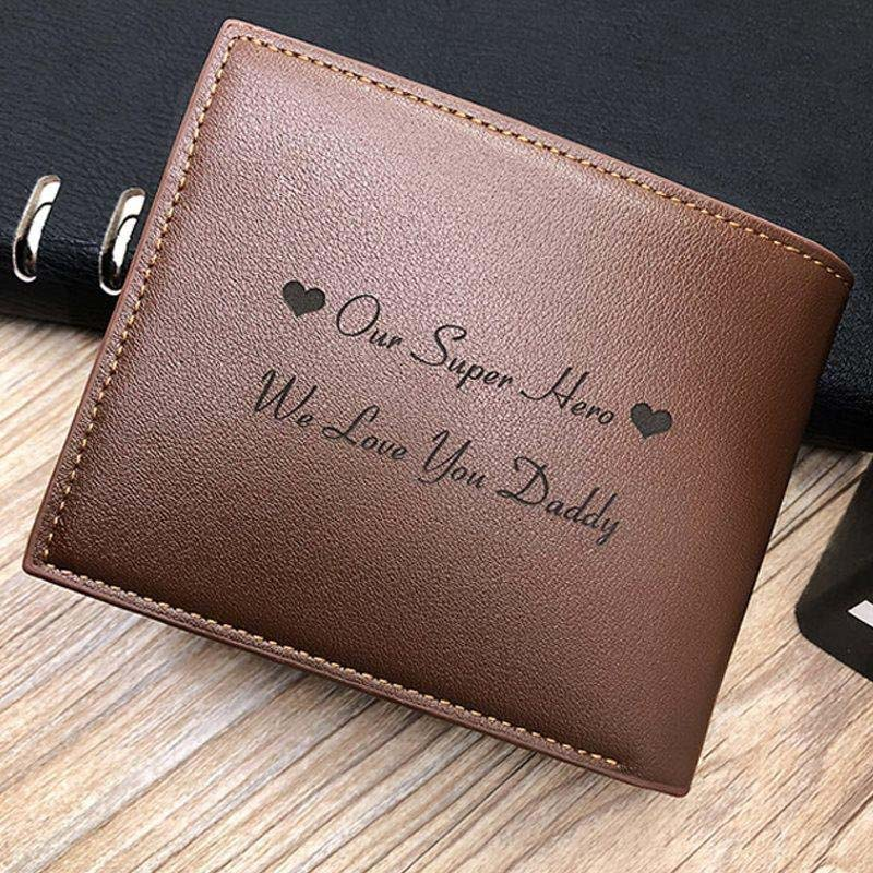 Personalized Leather Tri-fold Wallet With Dad's Heart Linked Together