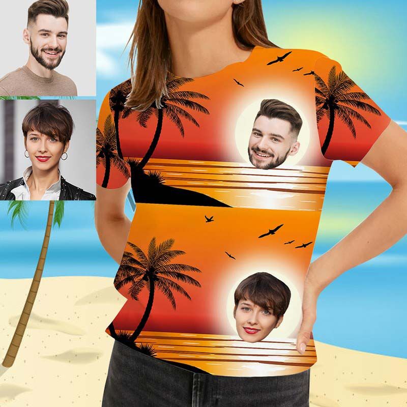 T-shirt " Coucher de soleil au bord de la mer " Hawaïen personnalisé pour femme