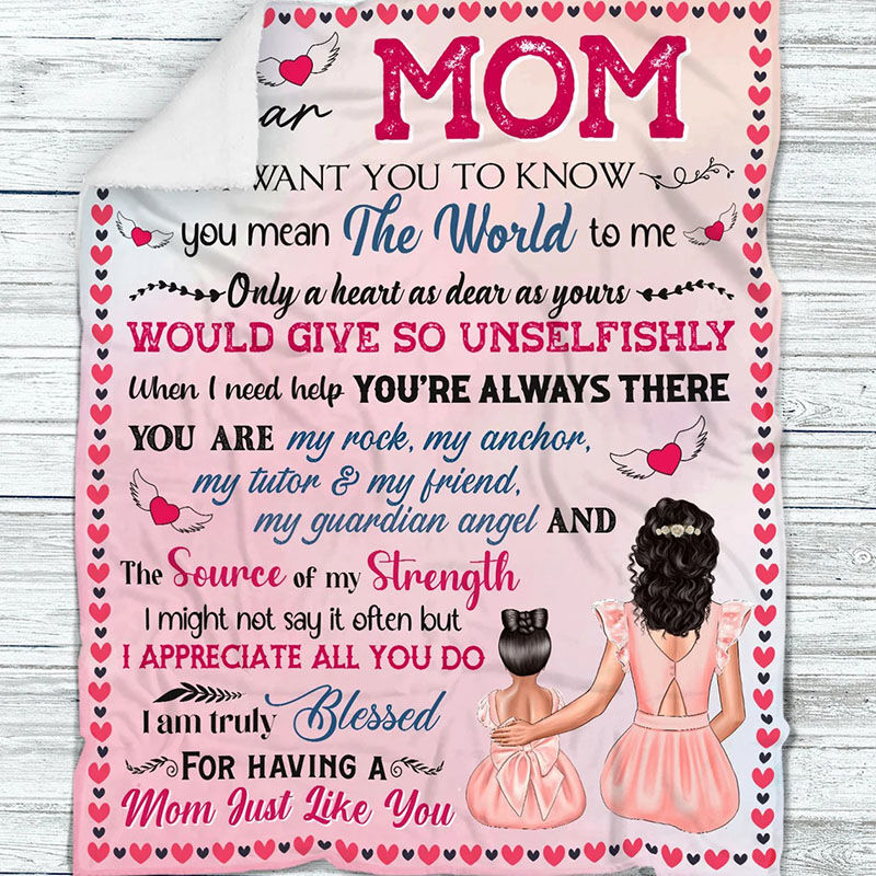 Personalized Flannel Letter Blanket Pink Cartoon Pattern Blanket Gift from Daughter for Mom