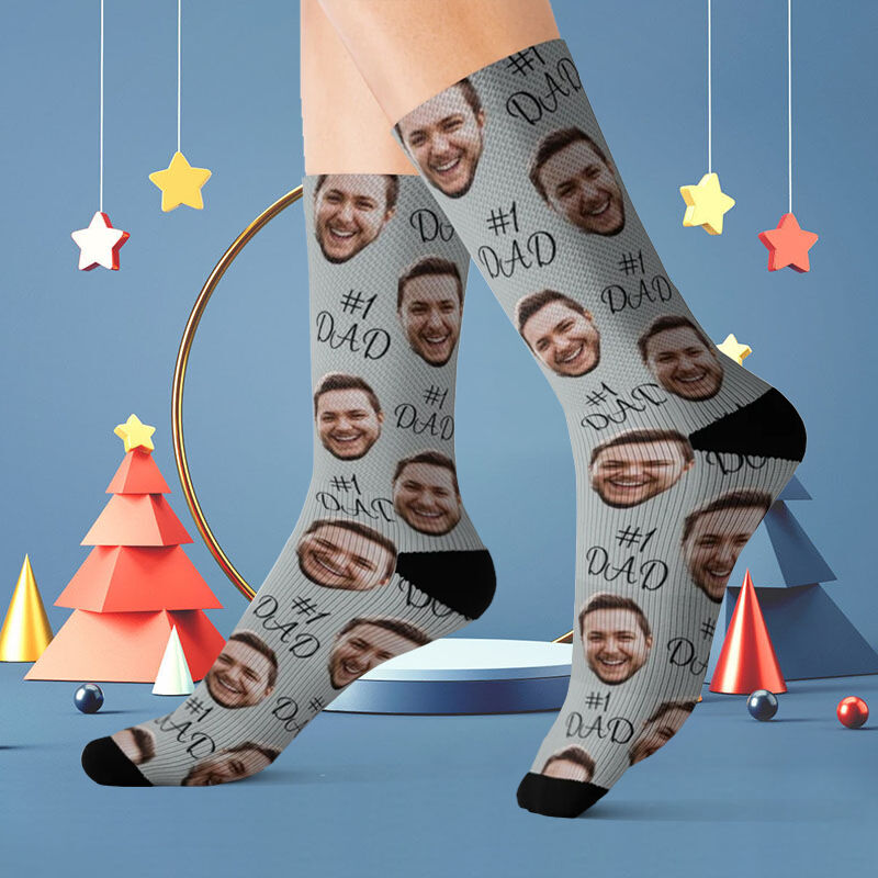 Custom Face"Best Dad"Picture Socks Gift for Father's Day