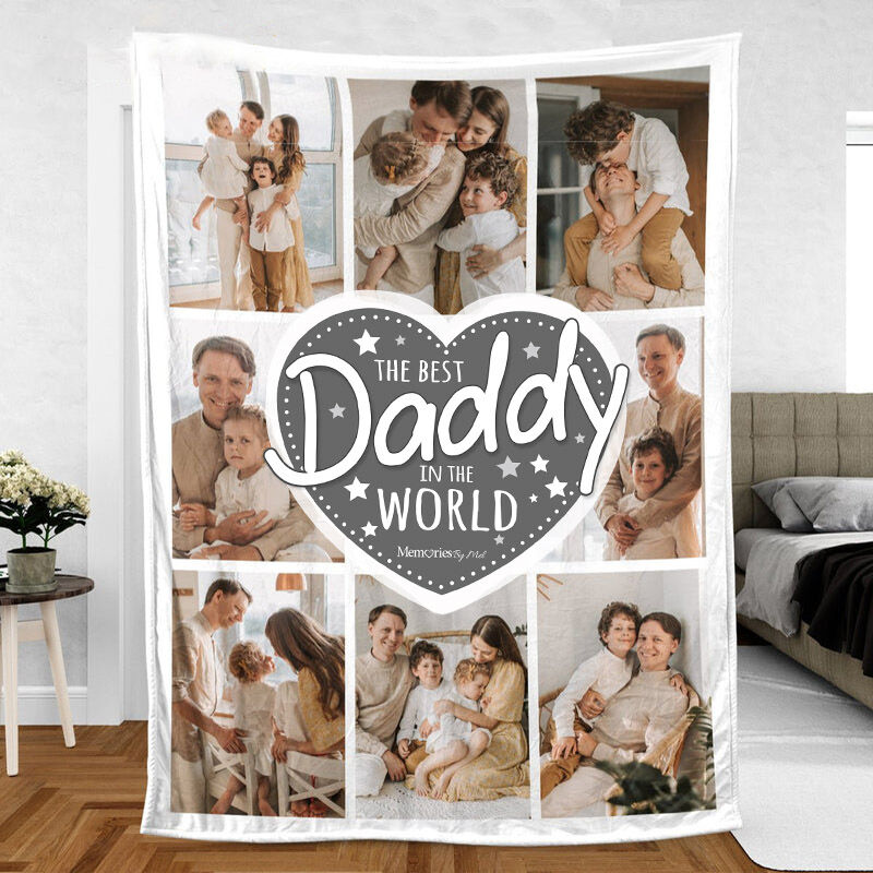 Personalized Picture Blanket with Stars Pattern Warm Gift for Father "The Best Daddy"
