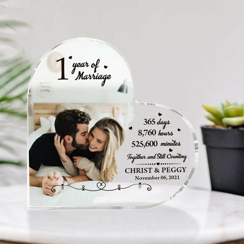 Personalized Heart Shape Acrylic Plaque Year of Marriage Together And Still Counting Warm Gift for Wedding Anniversary