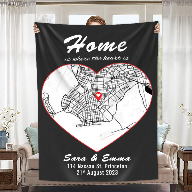 Personalized Map Blanket Heart Shaped Special Gift for Valentine's Day