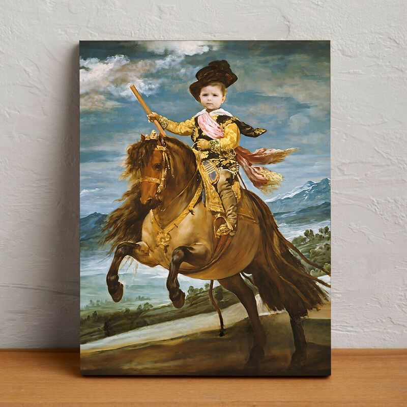 Custom Kid Head Photo Renaissance Portrait Little Horseman Gift for Kid