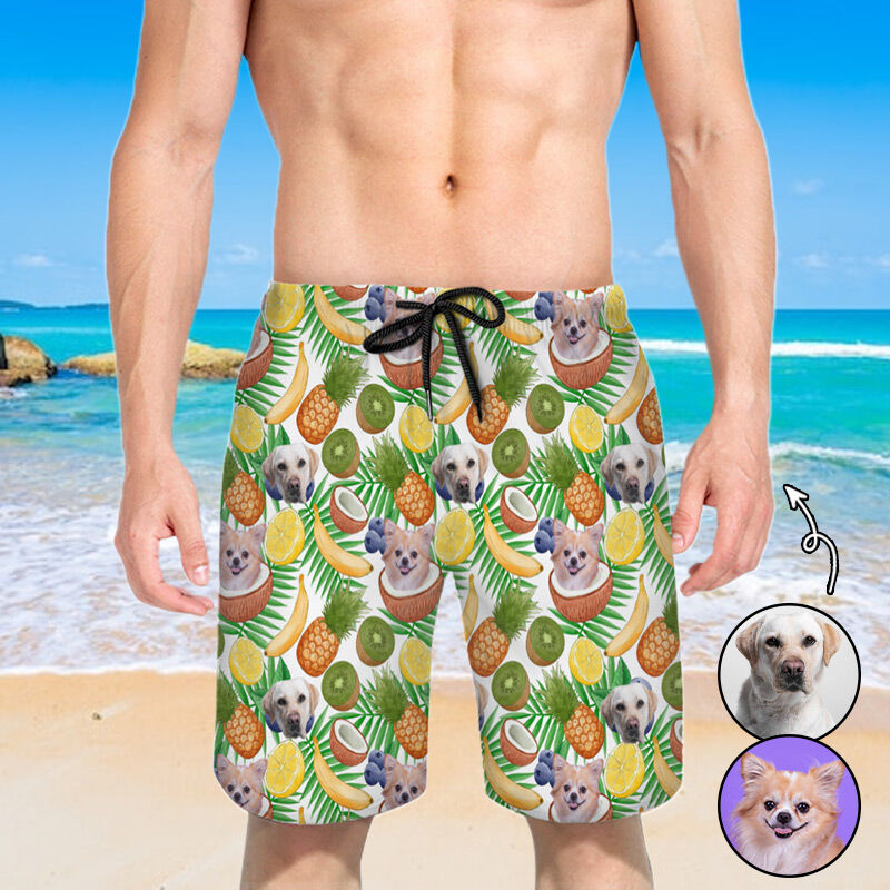 Personalized Picture Men's Beach Shorts with Pineapples Pattern Funny Present for Family