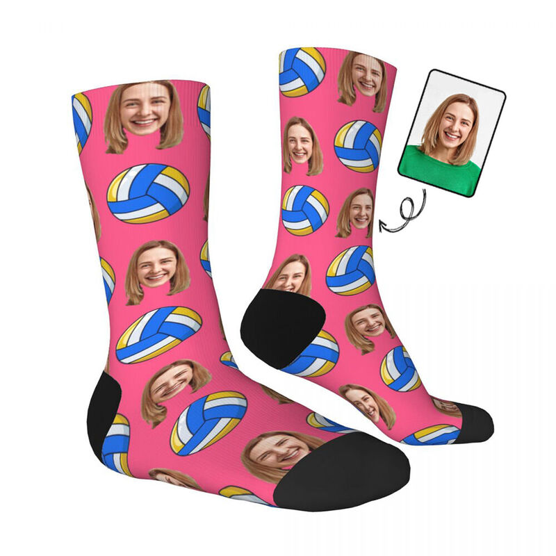 Personalized Face Socks with Volleyball Pattern as Birthday Gift for Friends