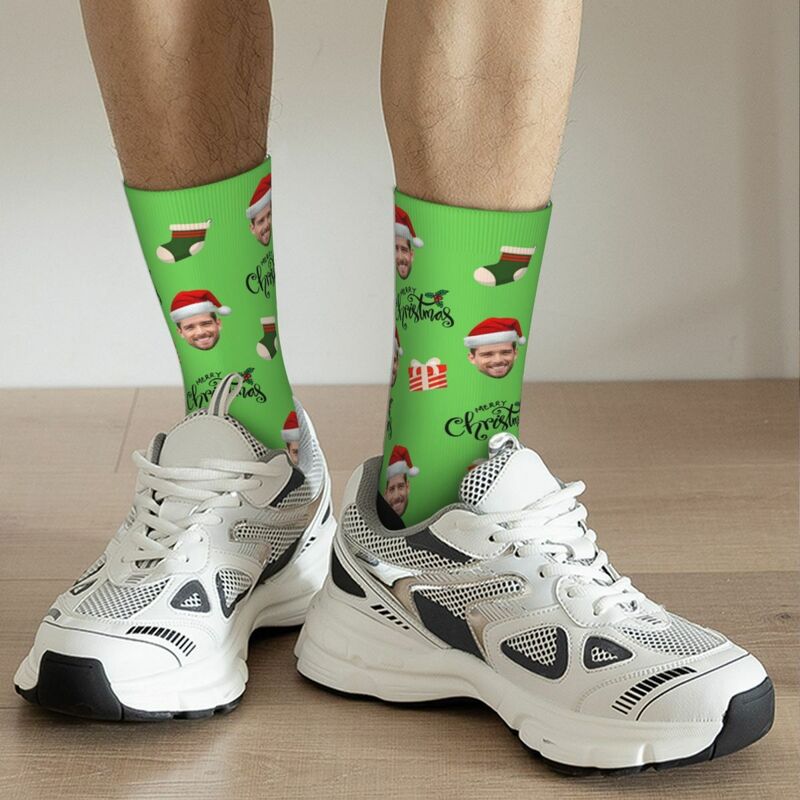 "Merry Christmas" Custom Face Socks Add Photo Christmas Gift for Friends