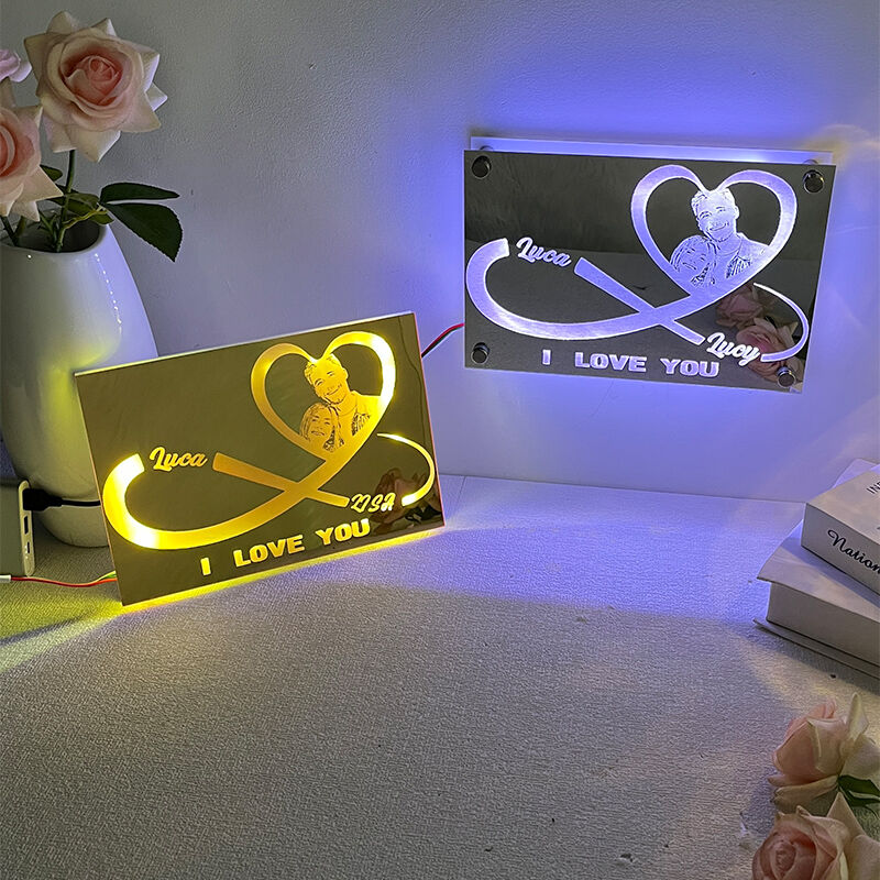 Personalized Mirror Lamp Customized Couple Photo Romantic Valentine's Day Gift