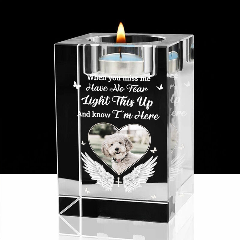 Personalized Crystal Candle Holders Custom Pet Photo Memorial Crystal Decorations for Pet Owners