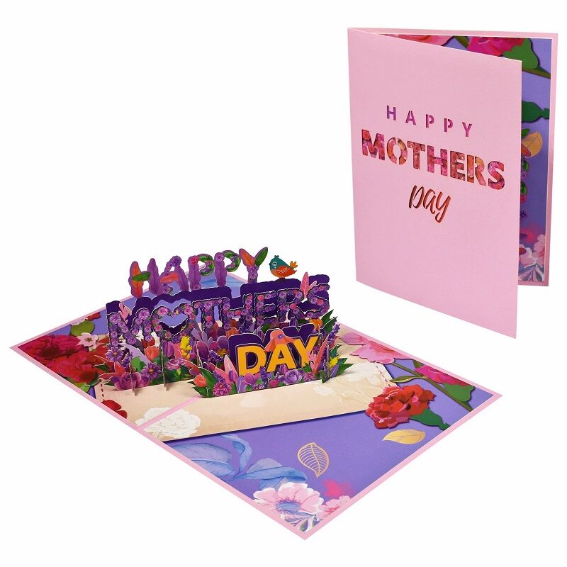 Carte Pop Up 3D Fête des Mères - Fleurs violettes - Beau cadeau pour maman