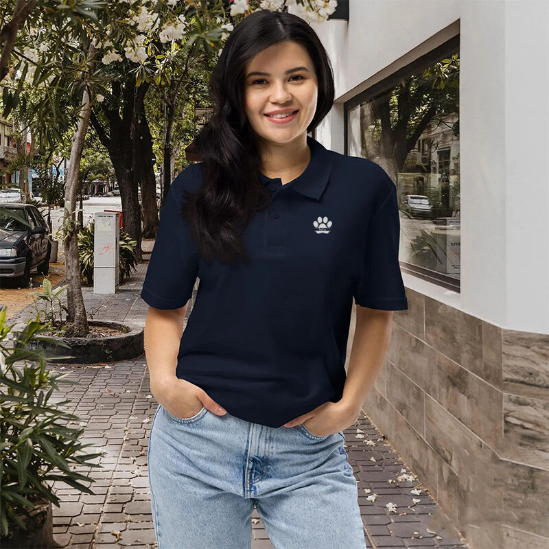 Personalized Name Embroidered Polo Shirt with Paw Print Exquisite Gift for Pet Lover